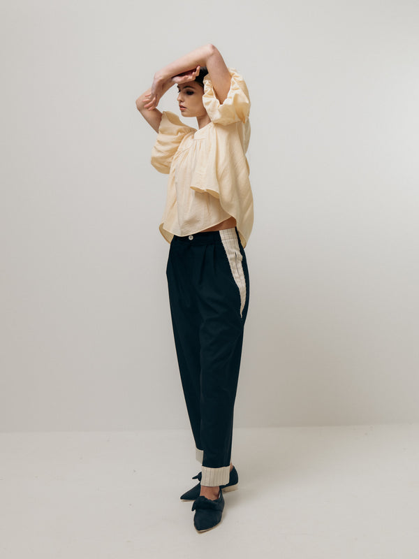 Emin Paul Black-Beige Stitch Detail Trousers