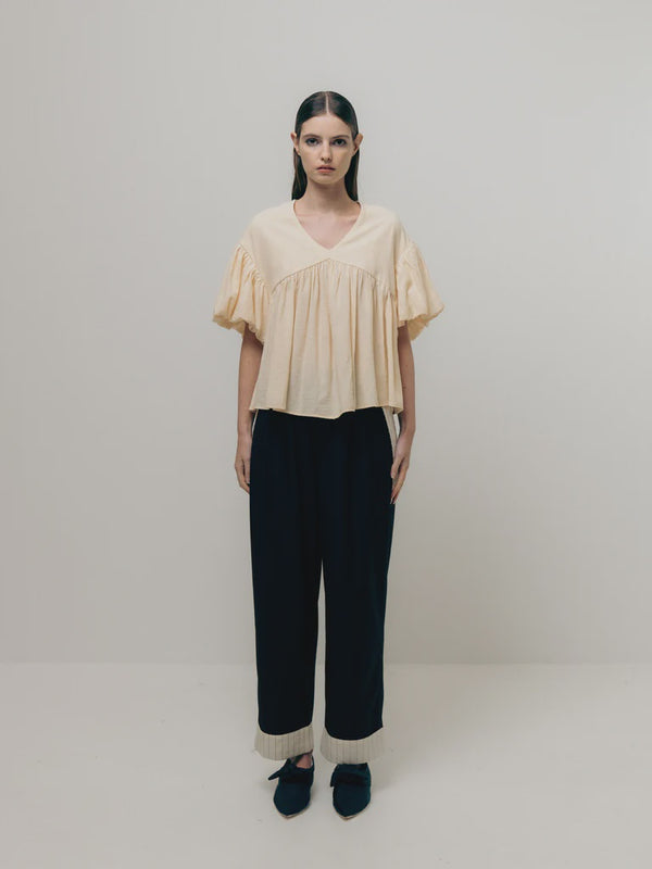 emin paul Black-Beige Stitch Detail Trousers