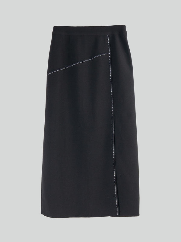 Emin Paul Black Contrast Stitch Side-Slit Skirt