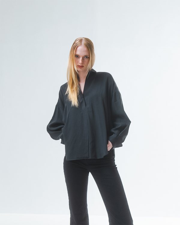 Emin Paul Black Curved Hem Blouse