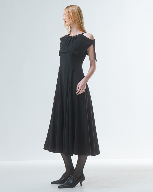 Emin Paul Black Draped Double Layer Dress