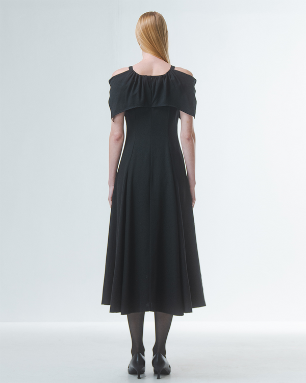 Emin Paul Black Draped Double Layer Dress