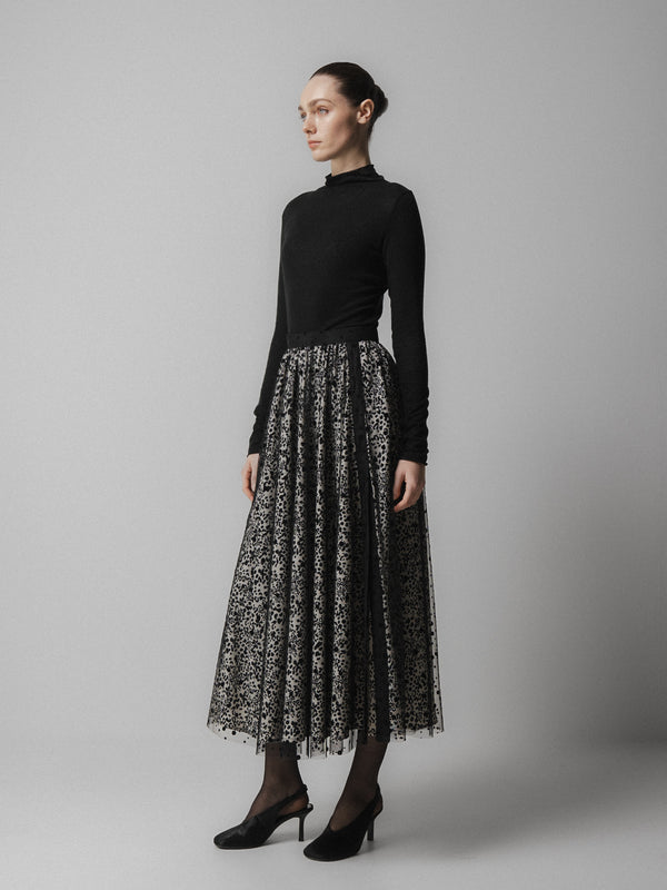 Emin Paul Black Floral Mesh Skirt