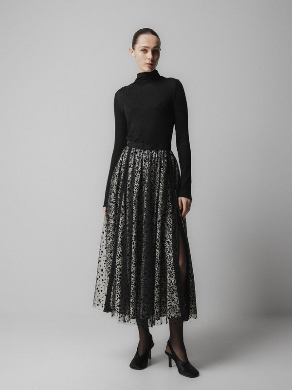 emin paul Black Floral Mesh Skirt