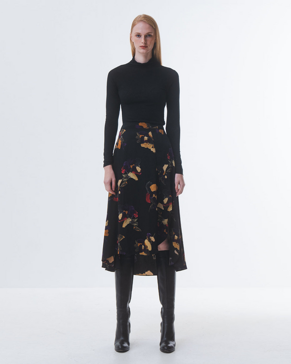 Emin Paul Black Floral Side Slit Skirt