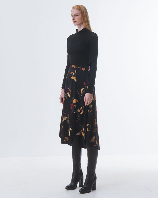 Emin Paul Black Floral Side Slit Skirt