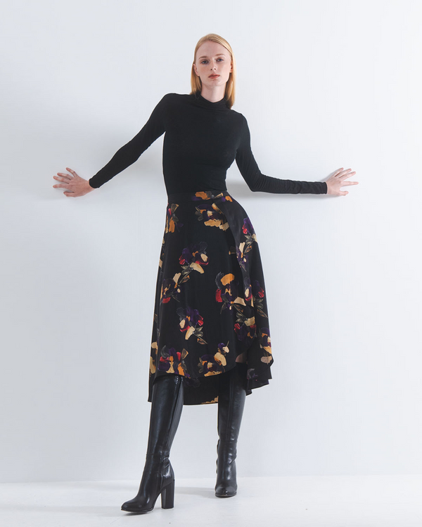 Emin Paul Black Floral Side Slit Skirt