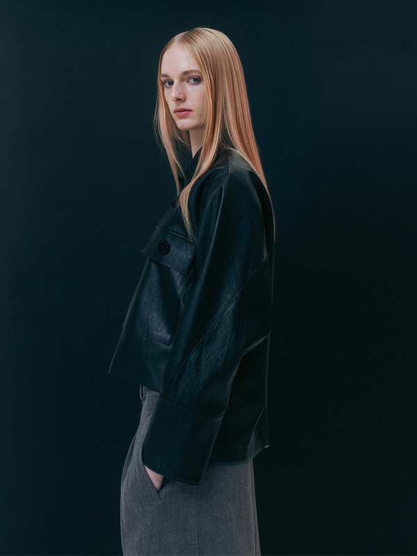 Emin Paul Black High-Low Vegan Leather Jacket