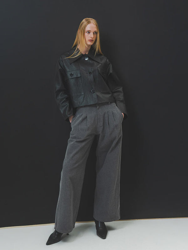 Emin Paul Black High-Low Vegan Leather Jacket