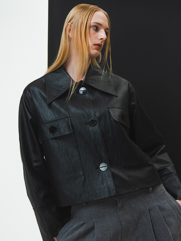 emin paul Black High-Low Vegan Leather Jacket