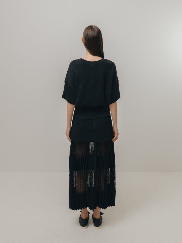 Emin Paul Black Pleated Mesh Skirt