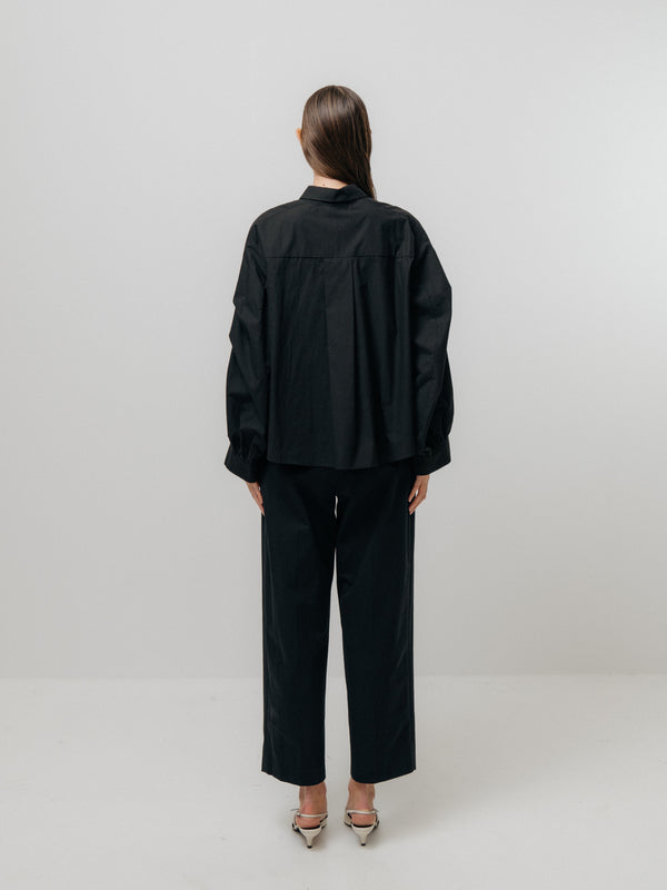 Emin Paul Black Pleated Sleeve Cropped Blouse