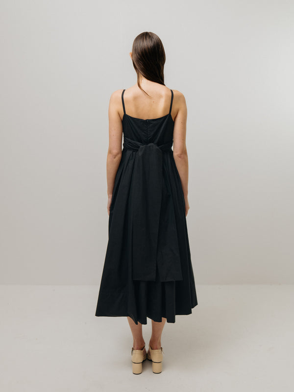Emin Paul Black Ribbon Tie Sleeveless Dress