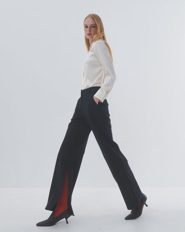 emin paul Black Side-Slit Tailored Trousers