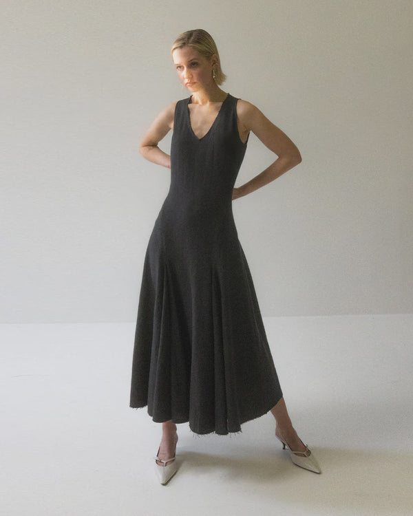 emin paul Black Sleeveless Darted Skirt Dress