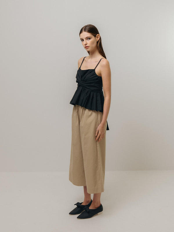 Emin Paul Black Tie-Front Peplum Top