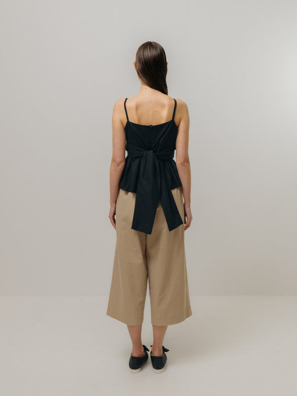 Emin Paul Black Tie-Front Peplum Top