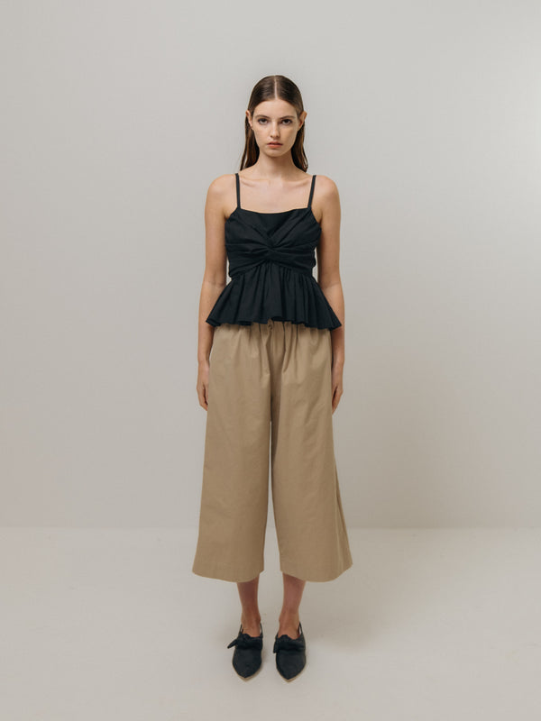 emin paul Black Tie-Front Peplum Top