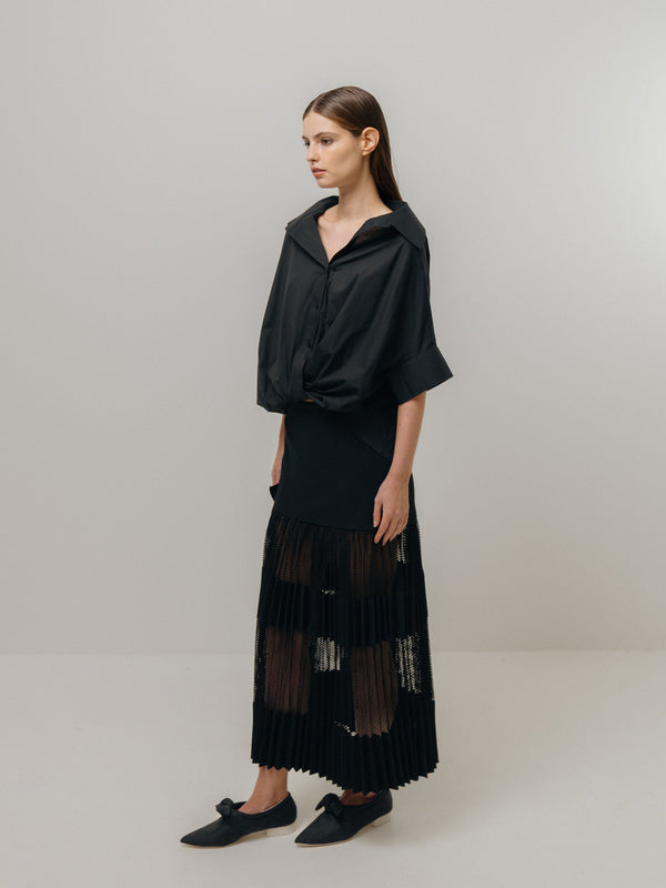 Emin Paul Black Twisted Hem Short Sleeve Shirt