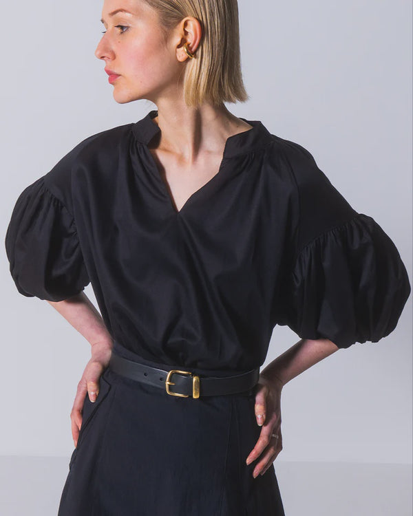emin paul Black V-Neck Puff Sleeve Blouse
