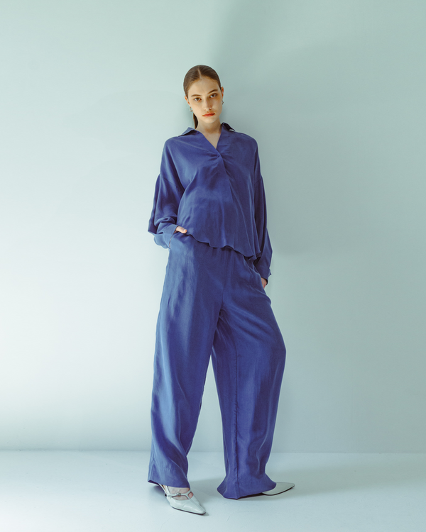 Emin Paul Blue Curved Hem Blouse