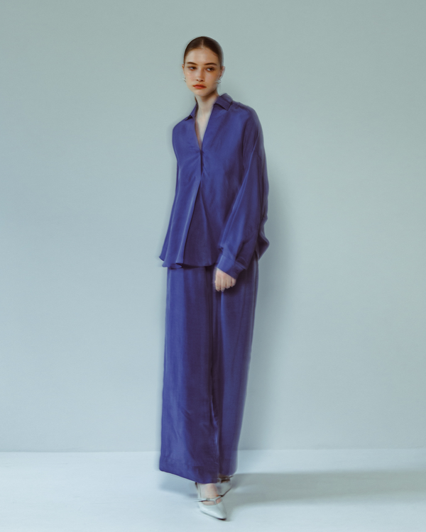 Emin Paul Blue Curved Hem Blouse