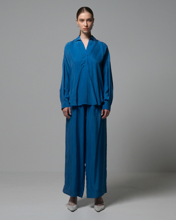 Emin Paul Blue Curved Hem Blouse