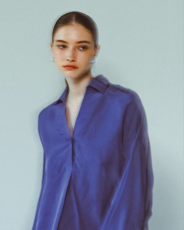 emin paul Blue Curved Hem Blouse