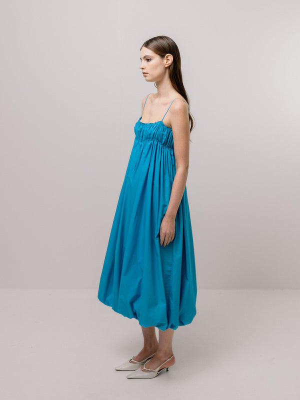 Emin Paul Blue Shirred Puff Dress