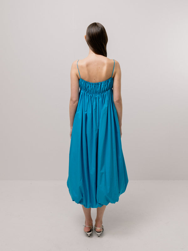 Emin Paul Blue Shirred Puff Dress