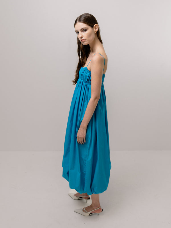Emin Paul Blue Shirred Puff Dress