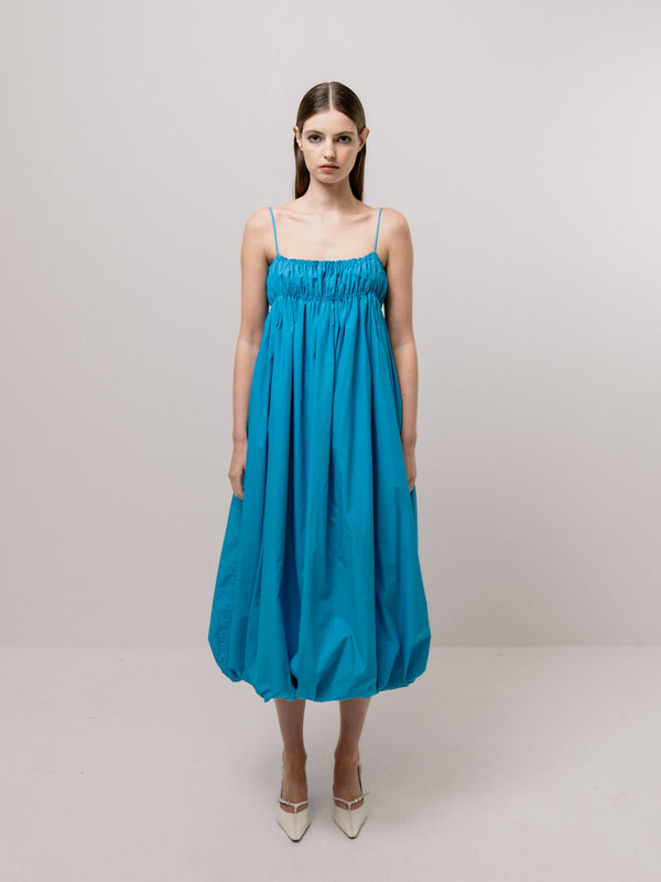 emin paul Blue Shirred Puff Dress
