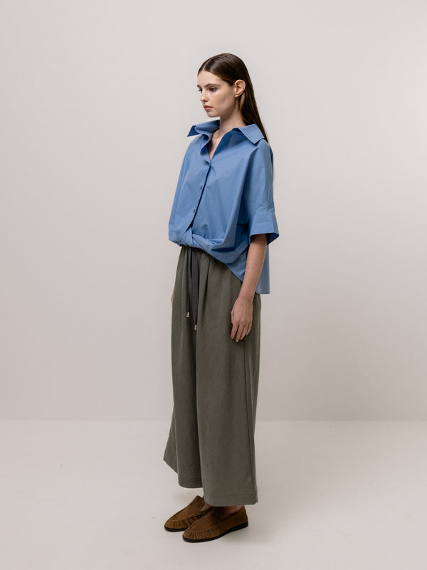 Emin Paul Blue Twisted Hem Short Sleeve Shirt