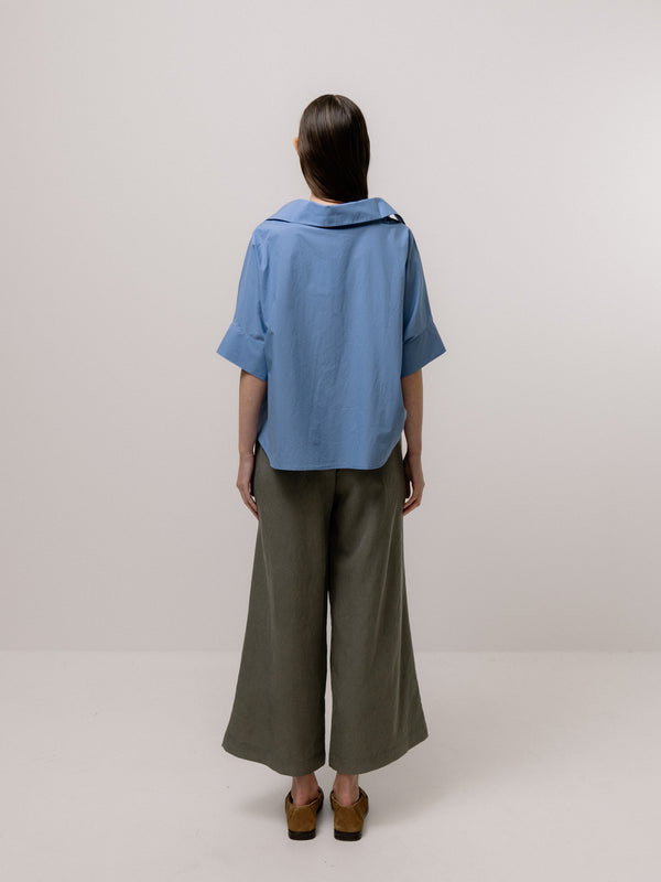 Emin Paul Blue Twisted Hem Short Sleeve Shirt