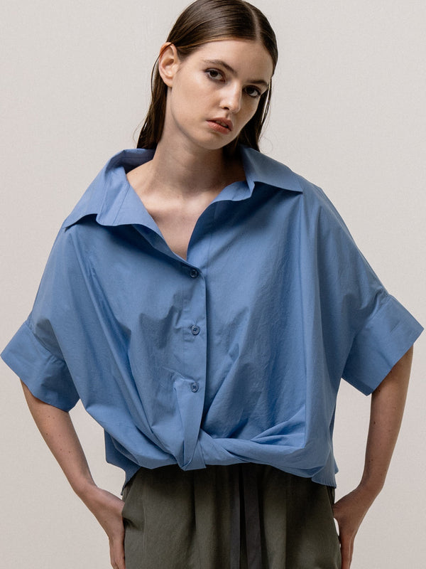 Emin Paul Blue Twisted Hem Short Sleeve Shirt