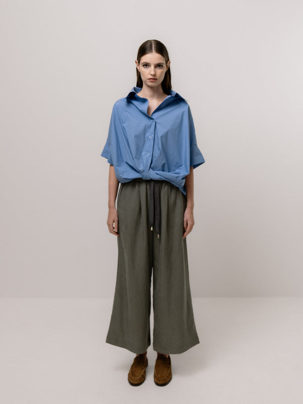 emin paul Blue Twisted Hem Short Sleeve Shirt