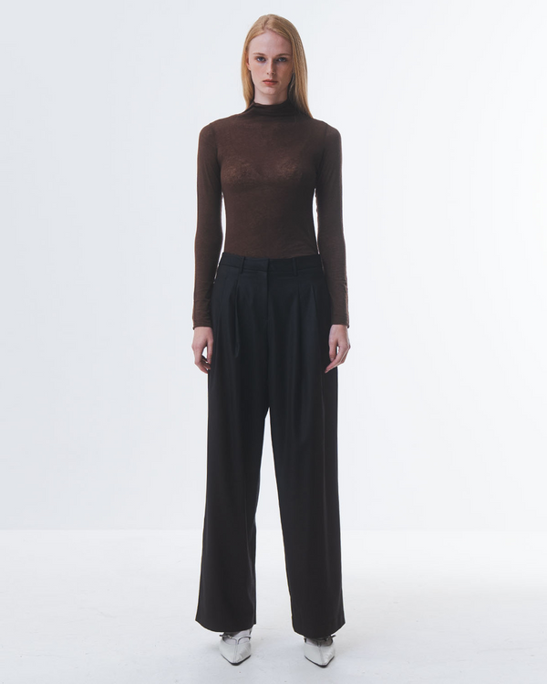 Emin Paul Brown Funnel Neck Long Sleeve Top