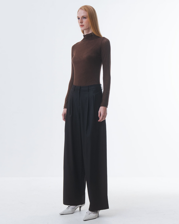 Emin Paul Brown Funnel Neck Long Sleeve Top