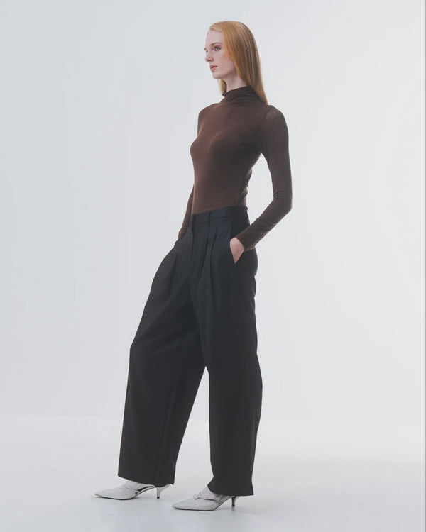 emin paul Brown Funnel Neck Long Sleeve Top