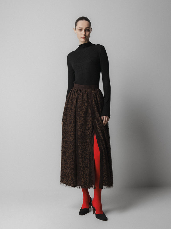 Emin Paul Brown Leopard Mesh Skirt