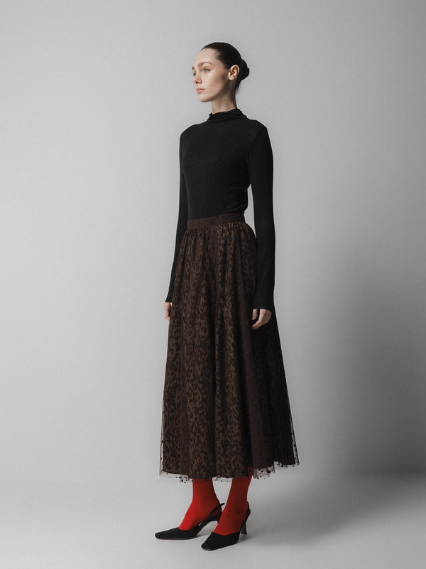 Emin Paul Brown Leopard Mesh Skirt