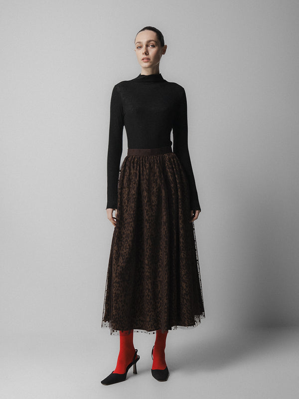 emin paul Brown Leopard Mesh Skirt