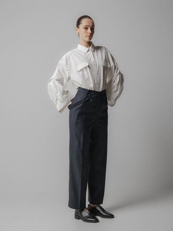 Emin Paul Charcoal Asymmetric Belted Trousers