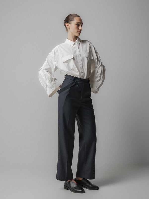 Emin Paul Charcoal Asymmetric Belted Trousers