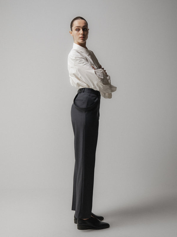 Emin Paul Charcoal Asymmetric Belted Trousers