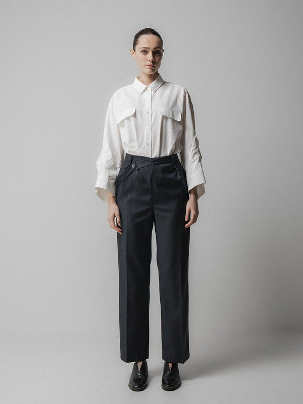 emin paul Charcoal Asymmetric Belted Trousers