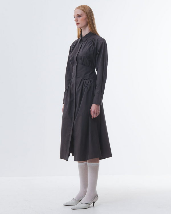 Emin Paul Charcoal Cinched Waist Cotton Dress