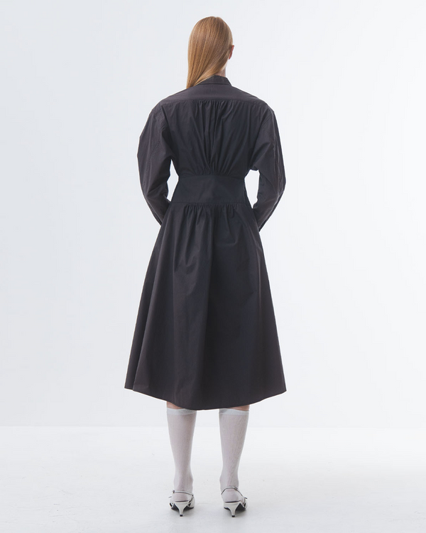 Emin Paul Charcoal Cinched Waist Cotton Dress