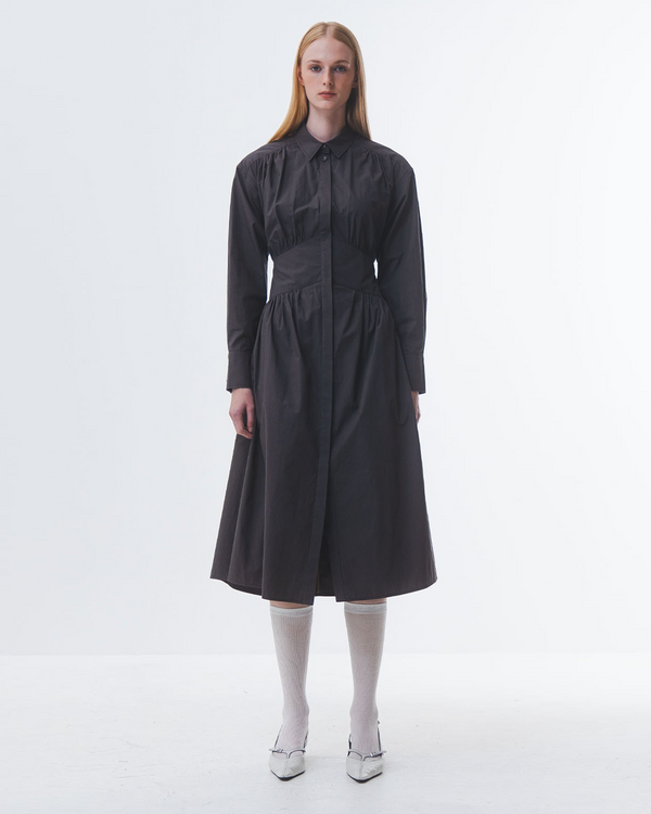 emin paul Charcoal Cinched Waist Cotton Dress