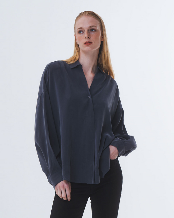 emin paul Charcoal Curved Hem Blouse